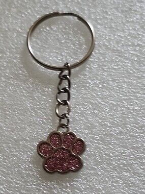 Hand Crafted Pink Paw Glitter Keychain